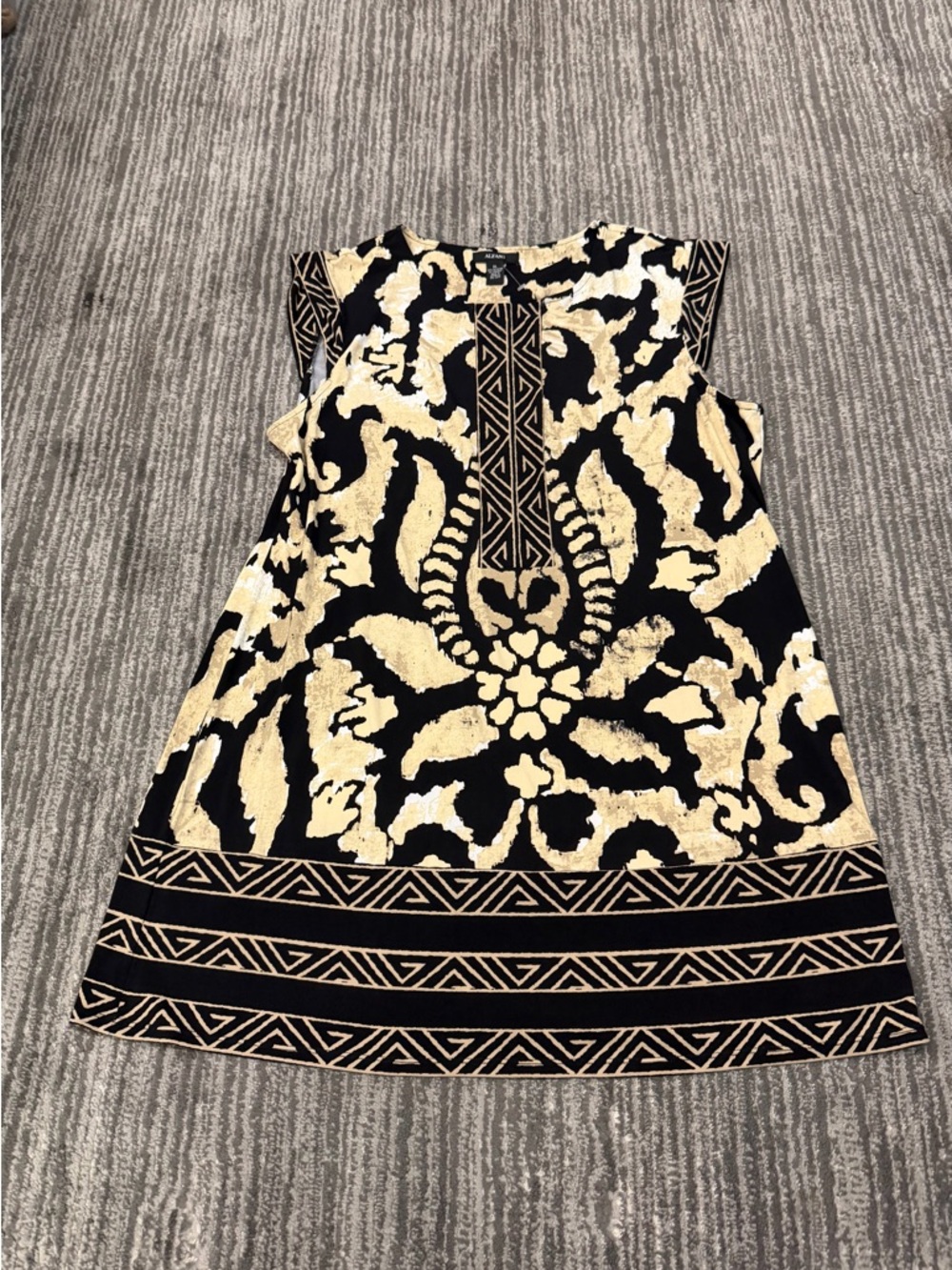Alfani Black and Gold Patterned Mini Dress
